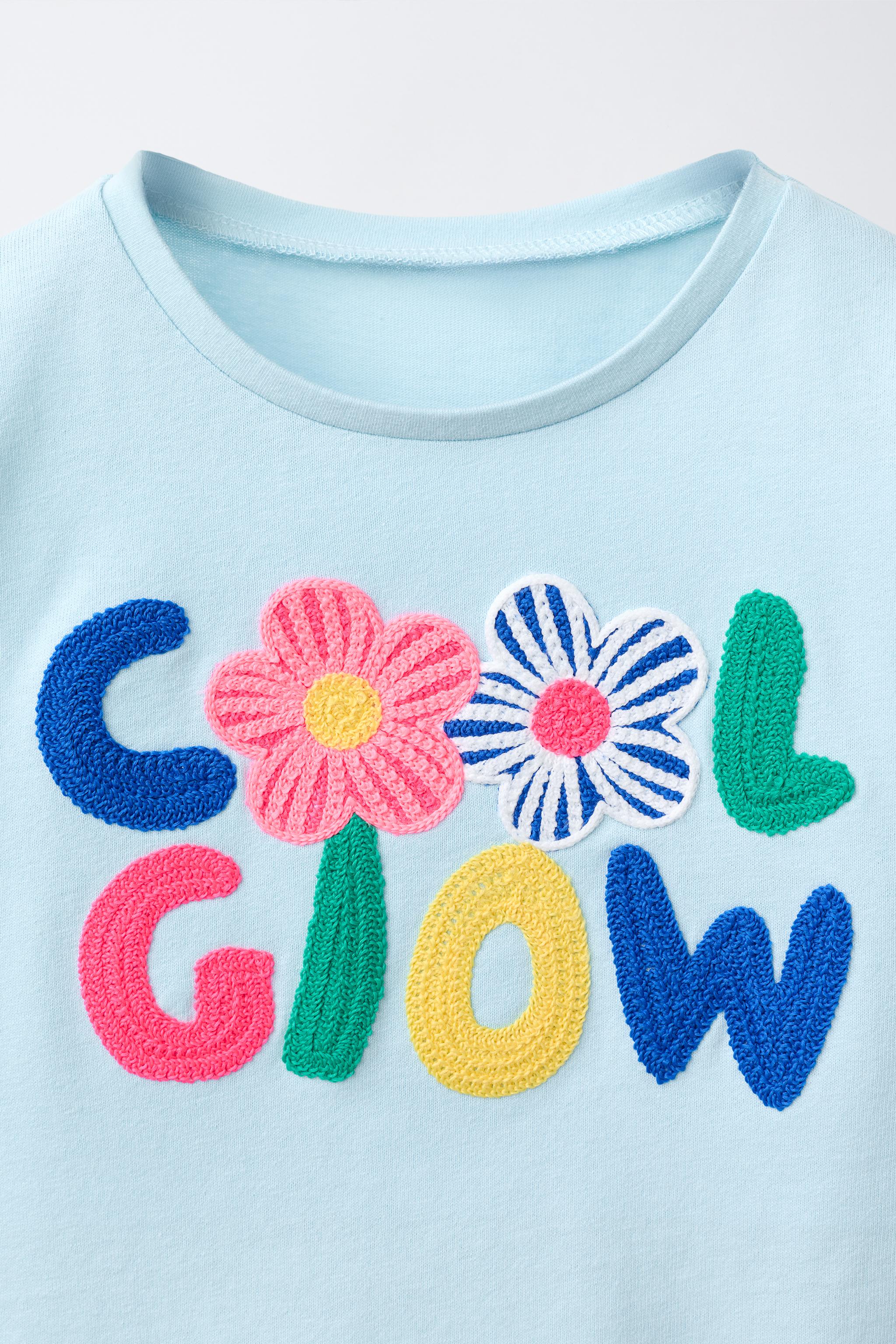 Детские футболки Zara FLORAL APPLIQUÉ T-SHIRT — фото 3