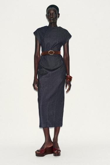 ROBE MI-LONGUE MOULANTE CEINTURE - Bleu de Zara