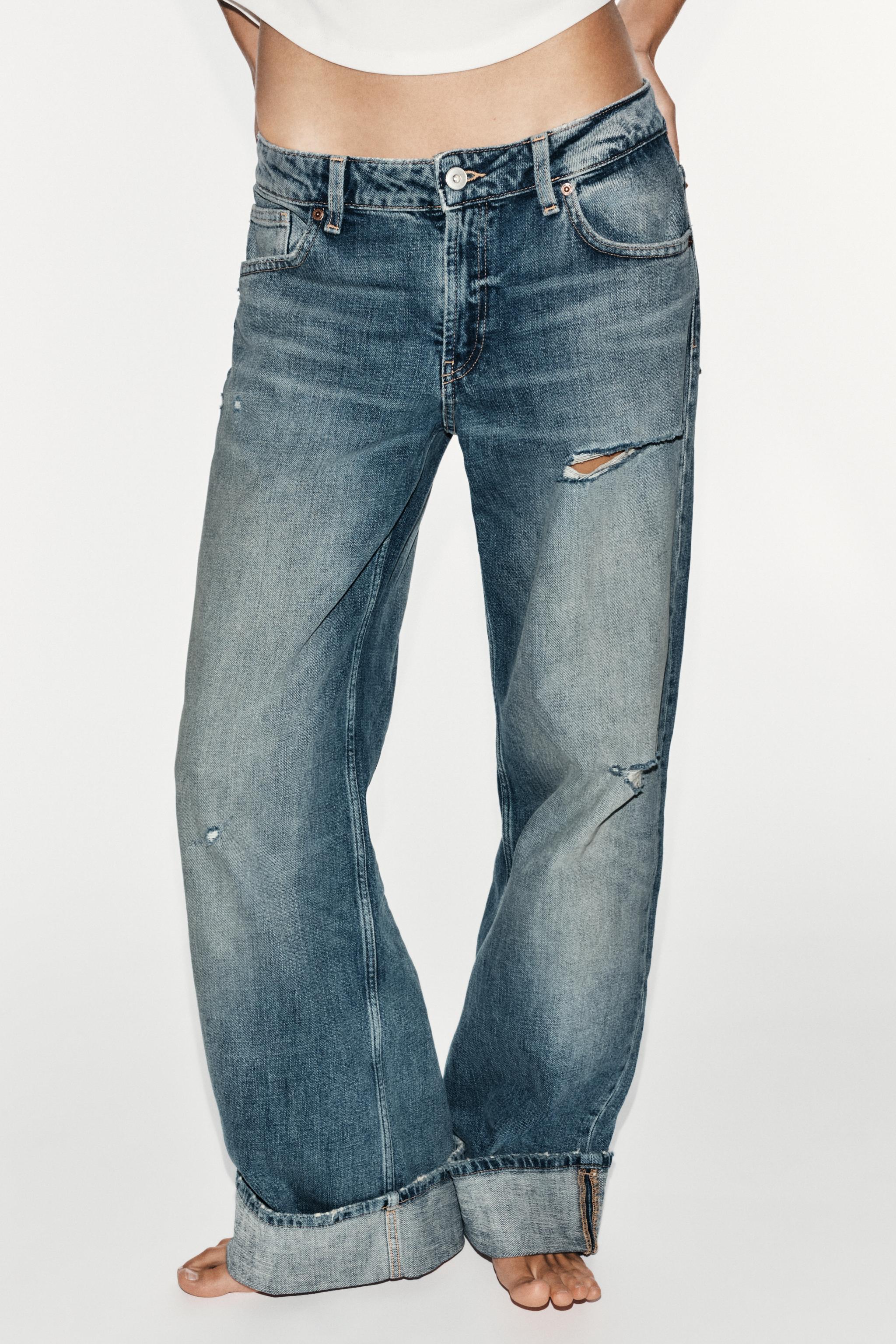 TRF LOOSE LOW-RISE FOLDED HEM JEANS — Blue