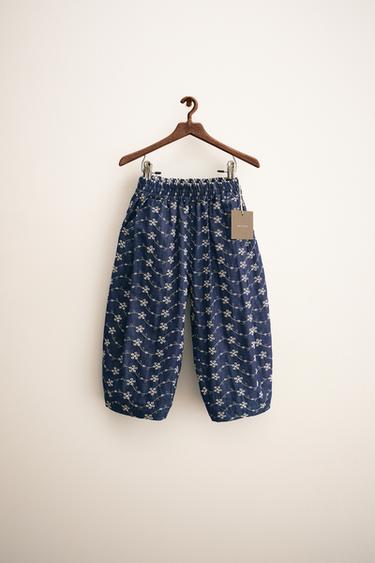 ZARA TIMELESS - PANTALLONA BAGGY ME LULE TË QËNDISURA - E kaltër nga Zara
