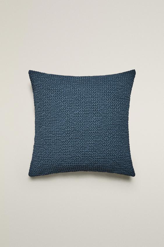WAFFLE-KNIT CUSHION COVER - Navy blue by Zara - Image 0