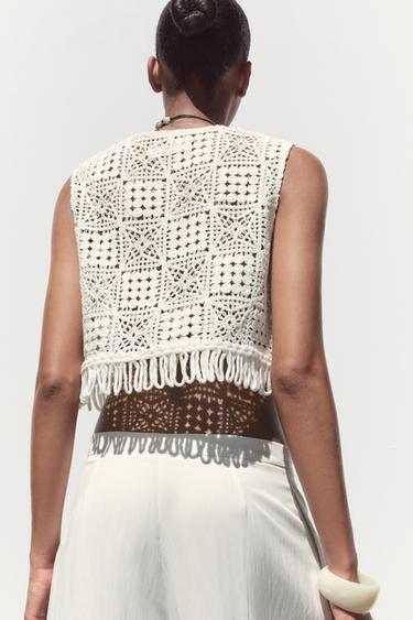 MACRAMÉ FRINGED WAISTCOAT - White by Zara - Image 4