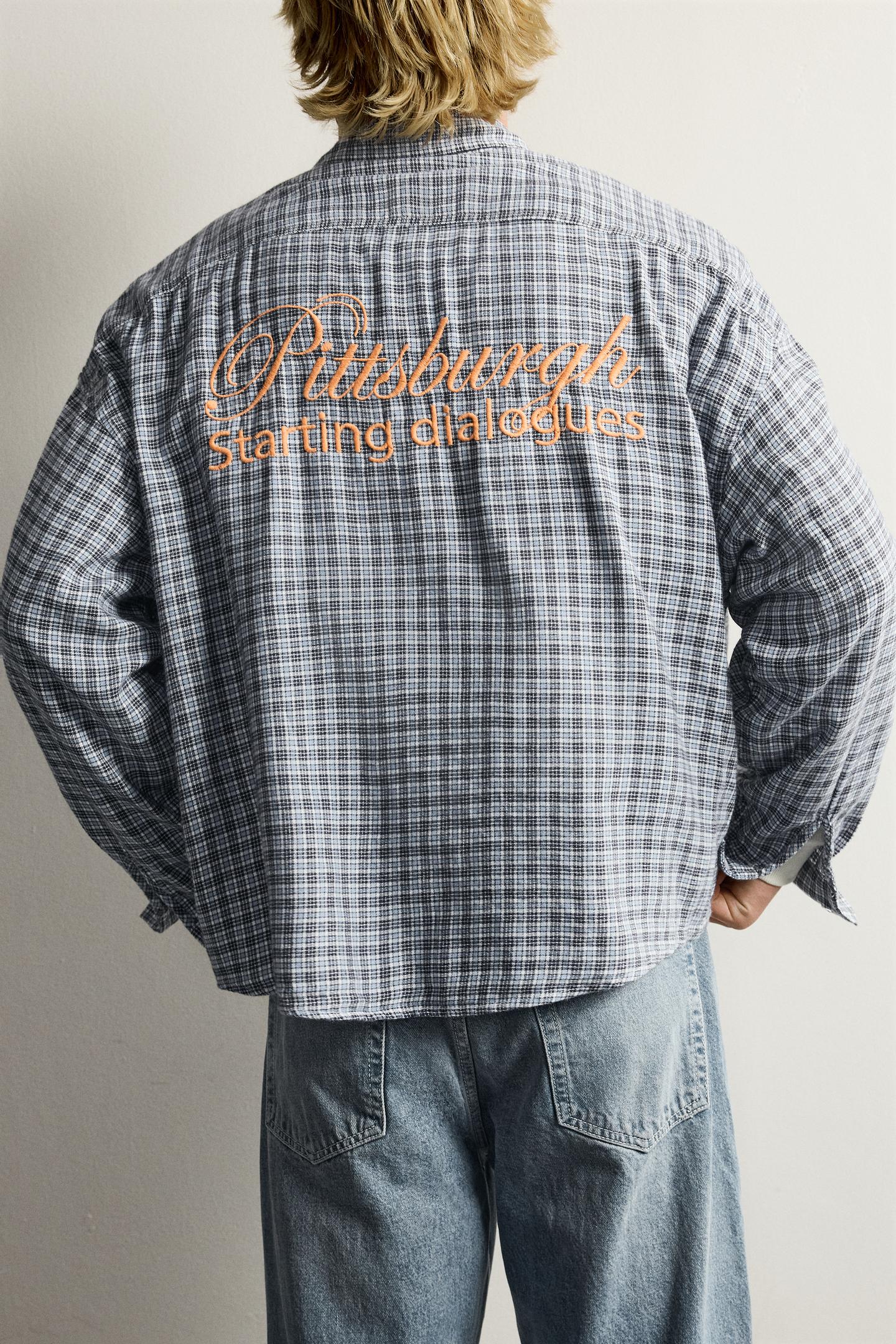Детская рубашка Zara Embroidered Plaid, цвет: Синий / Тёмно-синий — фото 7