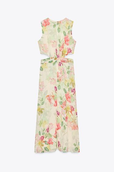 FLORAL CUT-OUT PRINT DRESS - Ecru / Green by Zara - Image 8