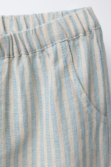 COTTON AND LINEN STRIPED TROUSERS - Aquamarine by Zara - Image 2
