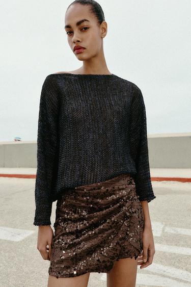 SEQUIN MINI SKORT WITH KNOT - Brown by Zara