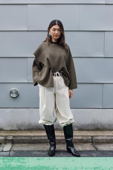 スカーフ付きニットケープブラウン/モールZaraのスカーフ付きニットケープ - ブラウン/モール 