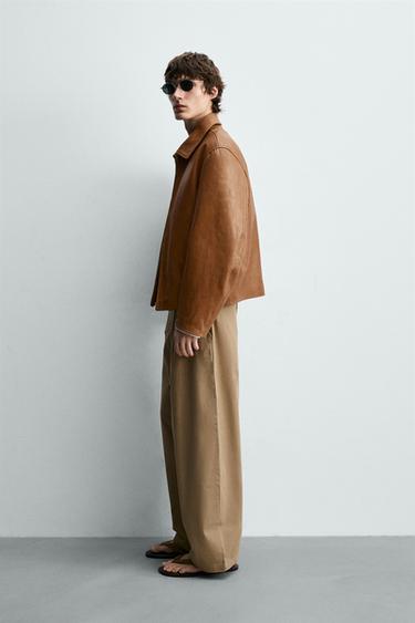 BLOUSON EN CUIR REGULAR FIT - Caramel de Zara - Image 3