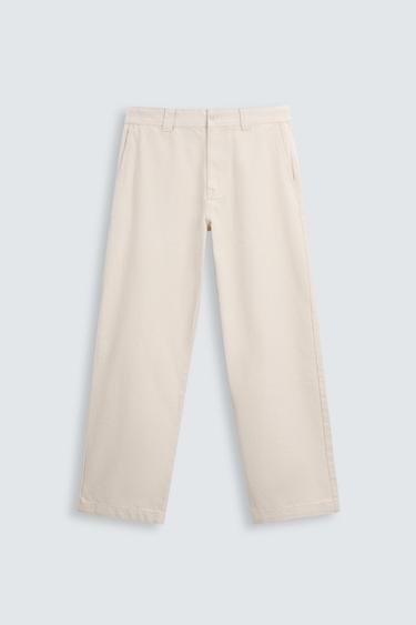 Zara TWILL STRAIGHT FIT PANTS - Light beige