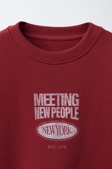 SWEATSHIRT WITH SLOGAN PRINT - Red by Zara - Image 2