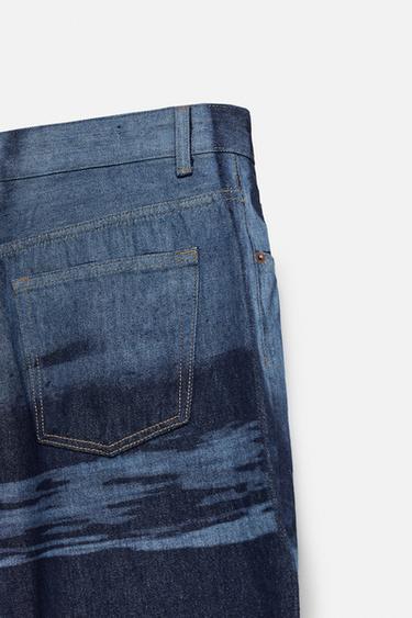 Zara PRINTED RELAXED FIT JEANS - Blue