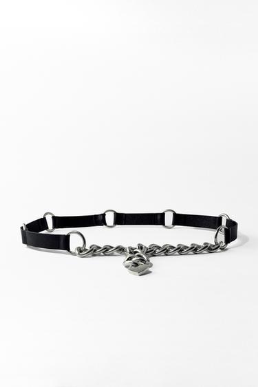 LEATHER CONTRAST CHAIN BELT - Black by Zara