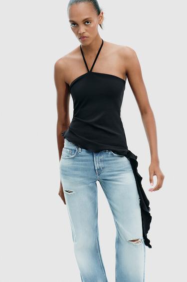 Zara 荷葉邊紋理上衣 - 黑色