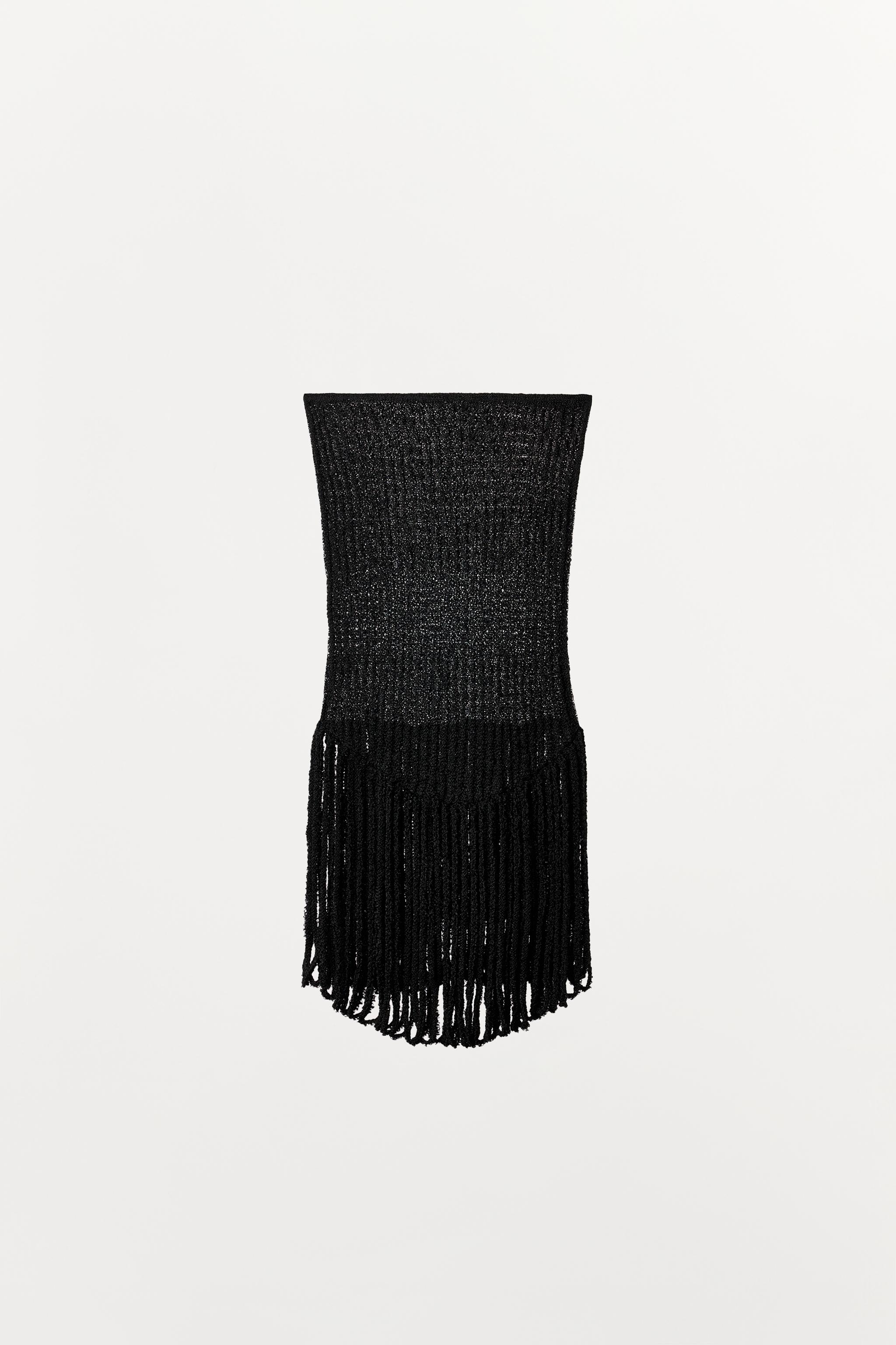 FRINGED STRAIT-ACROSS KNIT TOP