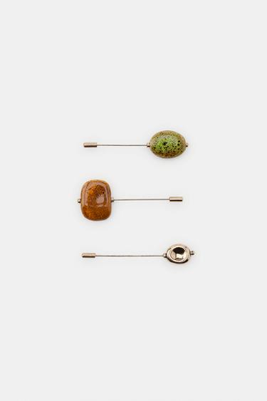 PACK OF 3 CERAMIC PIN BROOCHES - Golden by Zara