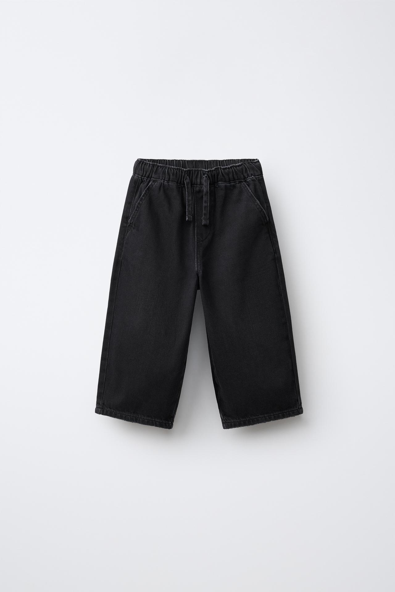 LOOSE TWILL TIE-WAIST PANTS — Black