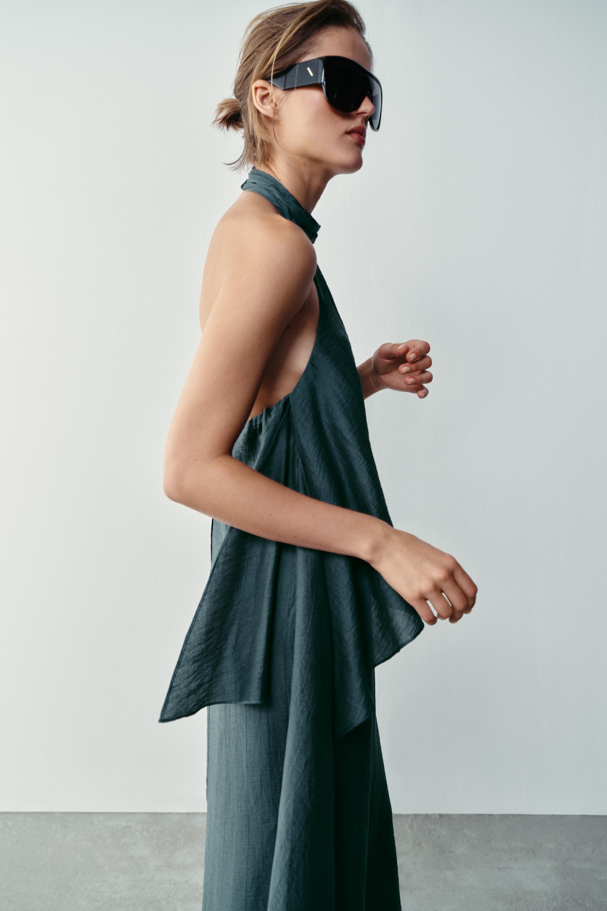 LINEN HALTER MIDI DRESS