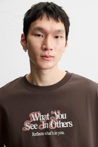 CONTRAST PRINT T-SHIRT - Brown by Zara - Image 4