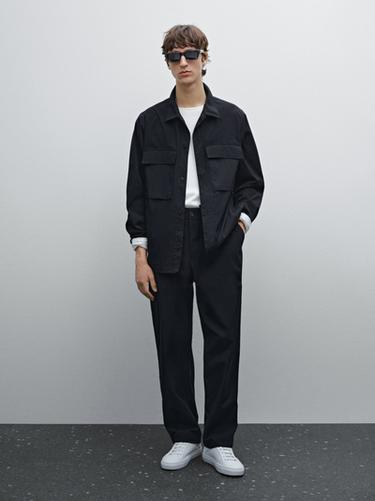 Zara Technical fabric overshirt - Navy blue - Image 0