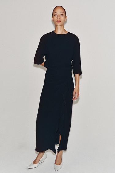 ZW COLLECTION DRAPED MIDI DRESS - Navy blue by Zara