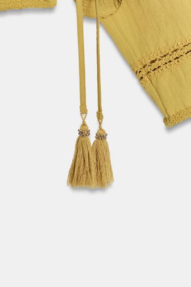 DOUBLE-BREASTED LACE TRIM JACKET - Mustard by Zara - Image 4