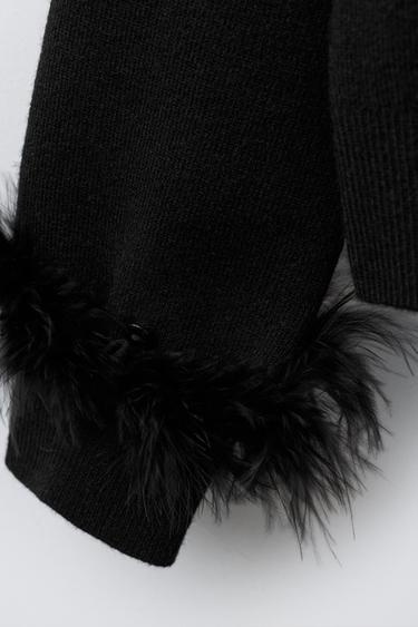 Zara KNIT CARDIGAN WITH DETACHABLE FEATHERS - Black