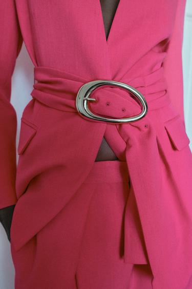 BLAZER WITH SHOULDER PADS AND BELT - Fuchsia by Zara