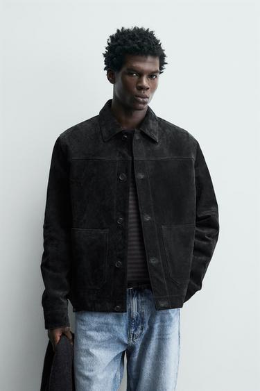 Zara SUEDE LEATHER JACKET - Anthracite Gray