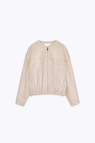 FAUX SUEDE BOMBER JACKET - Ecru by Zara - Image 6