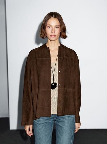 Sobrecamisa piel ante - Marrón de Zara