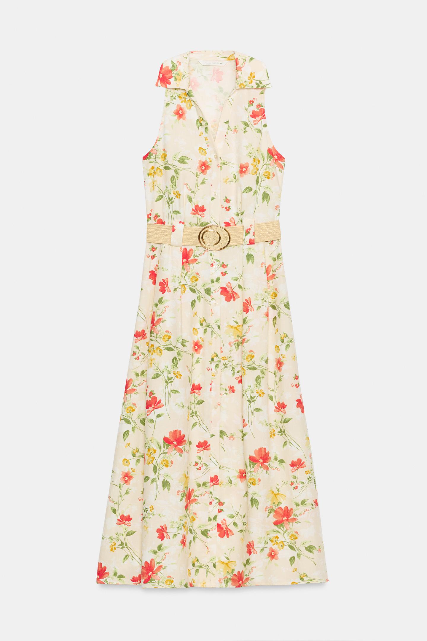Женское платье Zara Floral Print Belted MIDI, цвет: Разноцветный — фото 7
