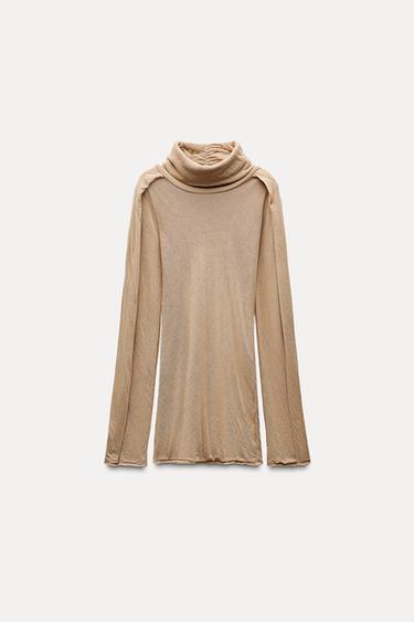 WASHED HIGH NECK T-SHIRT - Brick by Zara