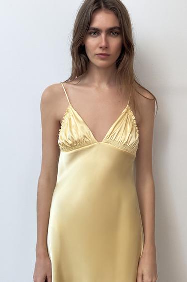 ROBE MIDI SATINÉE À PLIS - Jaune clair de Zara - Image 2