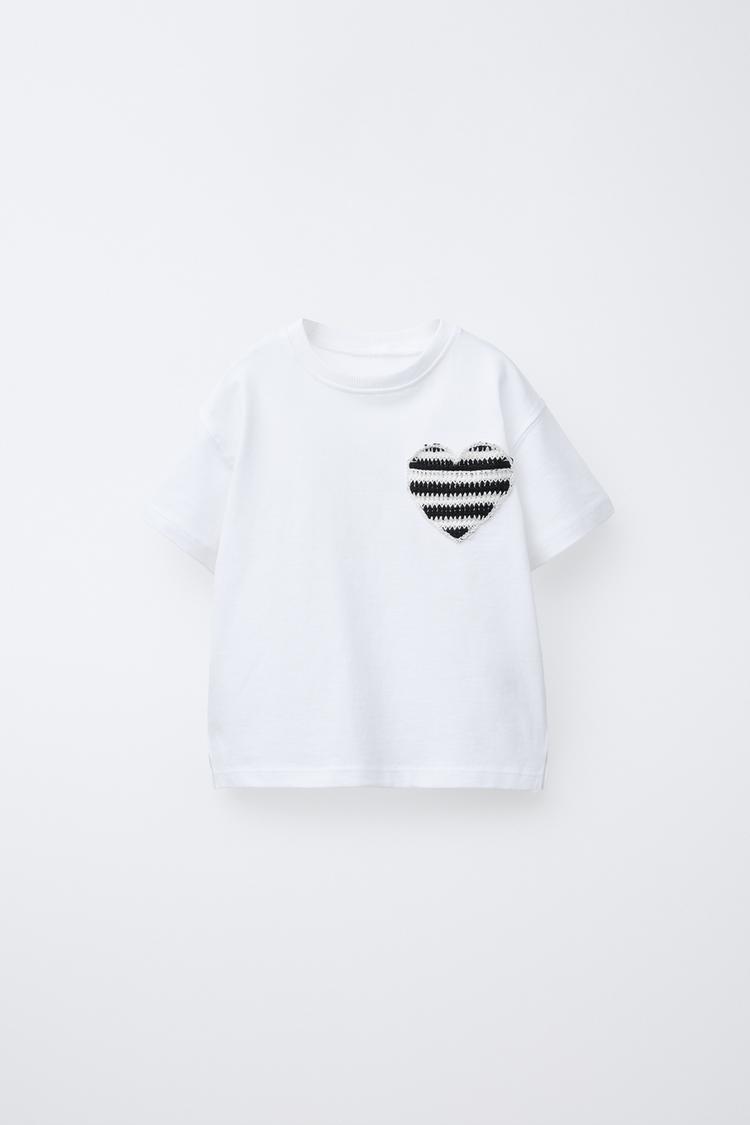 PLAYERA BOLSILLO CORAZÓN CROCHET Blanco ZARA Mexico