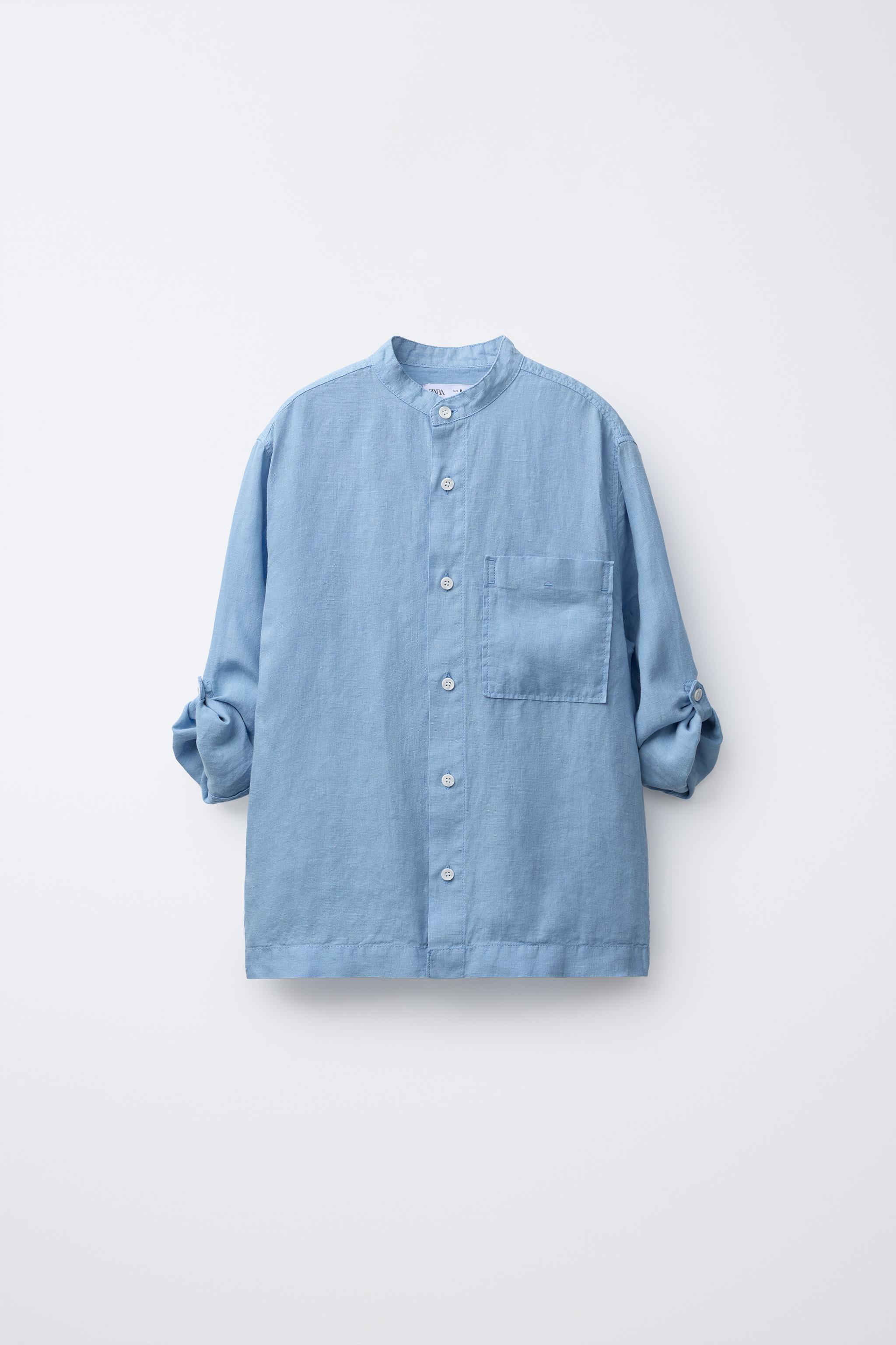 トップス Fink Weather Stand Collar Shirt LINEN STAND COLLAR SHIRT - Indigo | ZARA South Africa