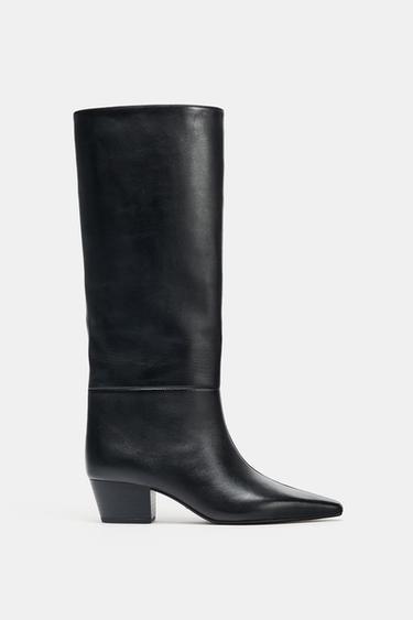 LEATHER HEELED BOOTS - Black by Zara