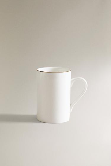 RIMMED BONE CHINA MUG - Gold by Zara