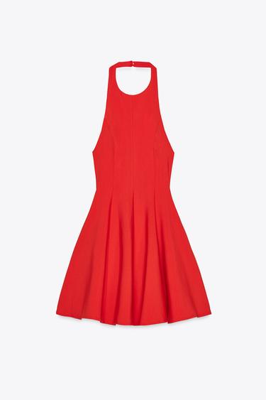 فستان قصير HALTER GODETS - أحمر by Zara