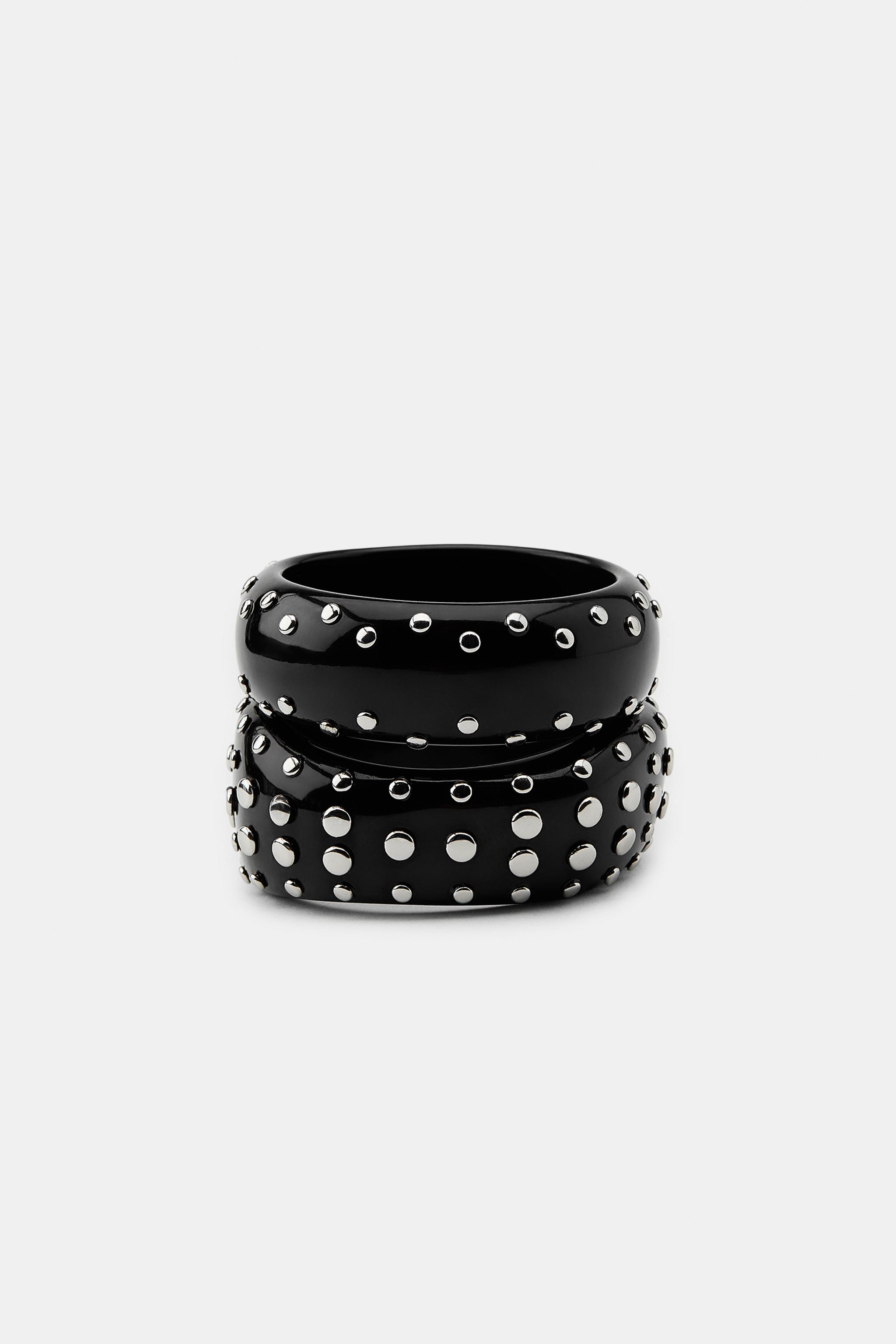 Zara Black Resin Bangle with Silver Studs 4-PACK OF ASSORTED RESIN BRACELETS - Ecru | ZARA United States main image 2