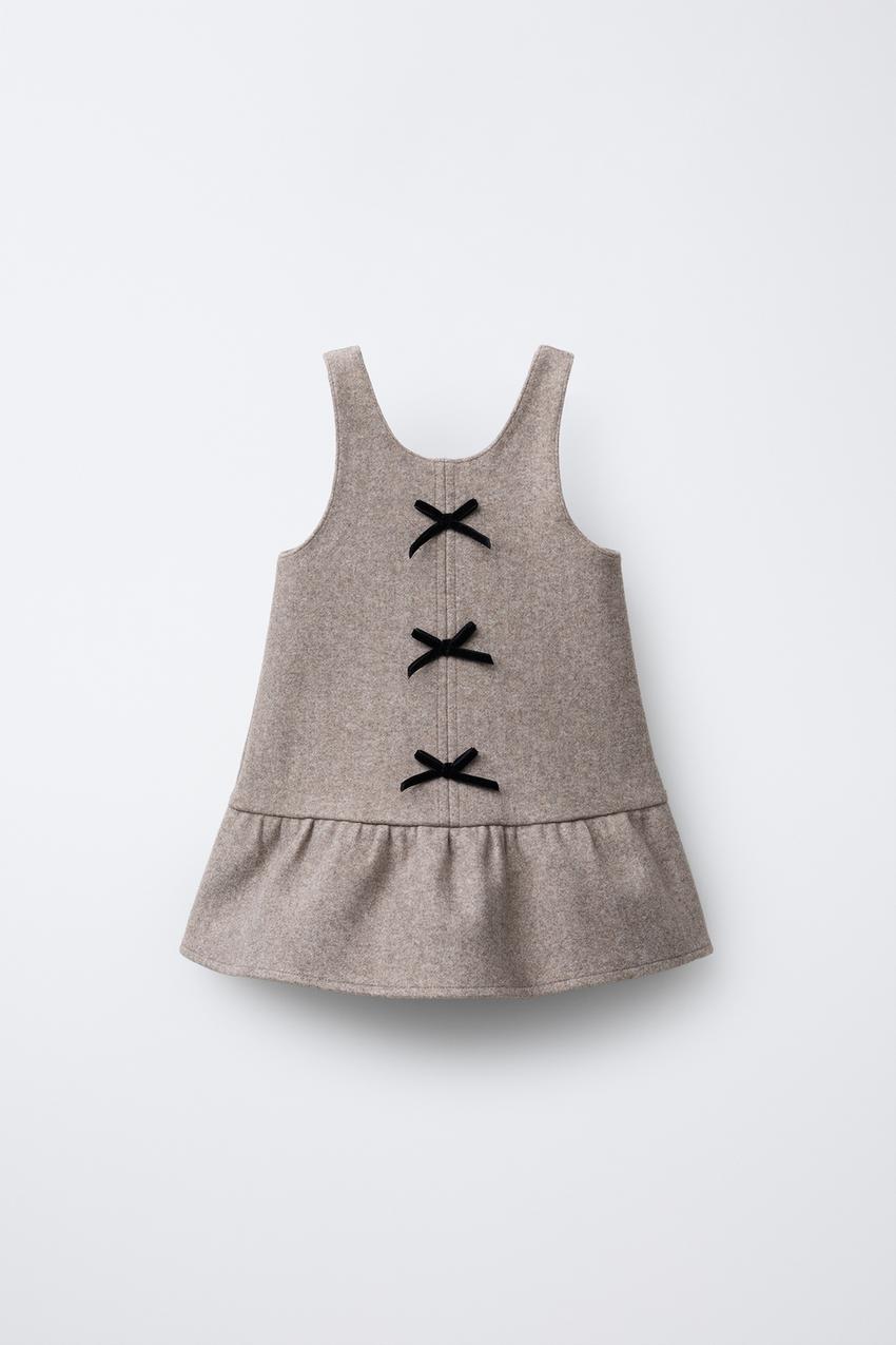 VELVET BOW PINAFORE DRESS - Beige | ZARA Australia VELVET BOW PINAFORE DRESS - Beige | ZARA Australia