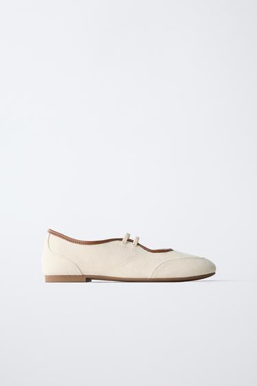CANVAS BALLET FLATS - Ecru White by Zara - Image 0