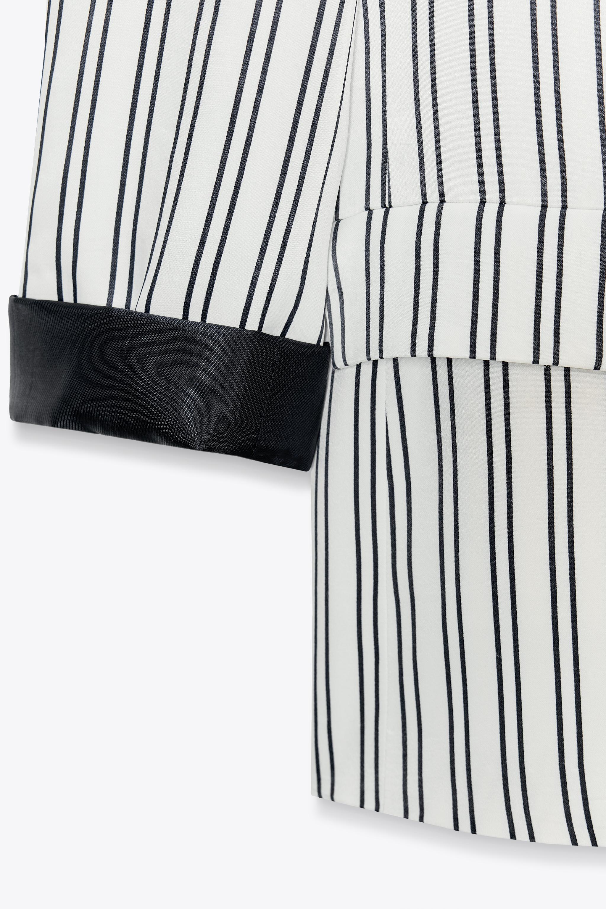 ストライプ柄ロールアップカフスブレザー - 青色/白色 | ZARA