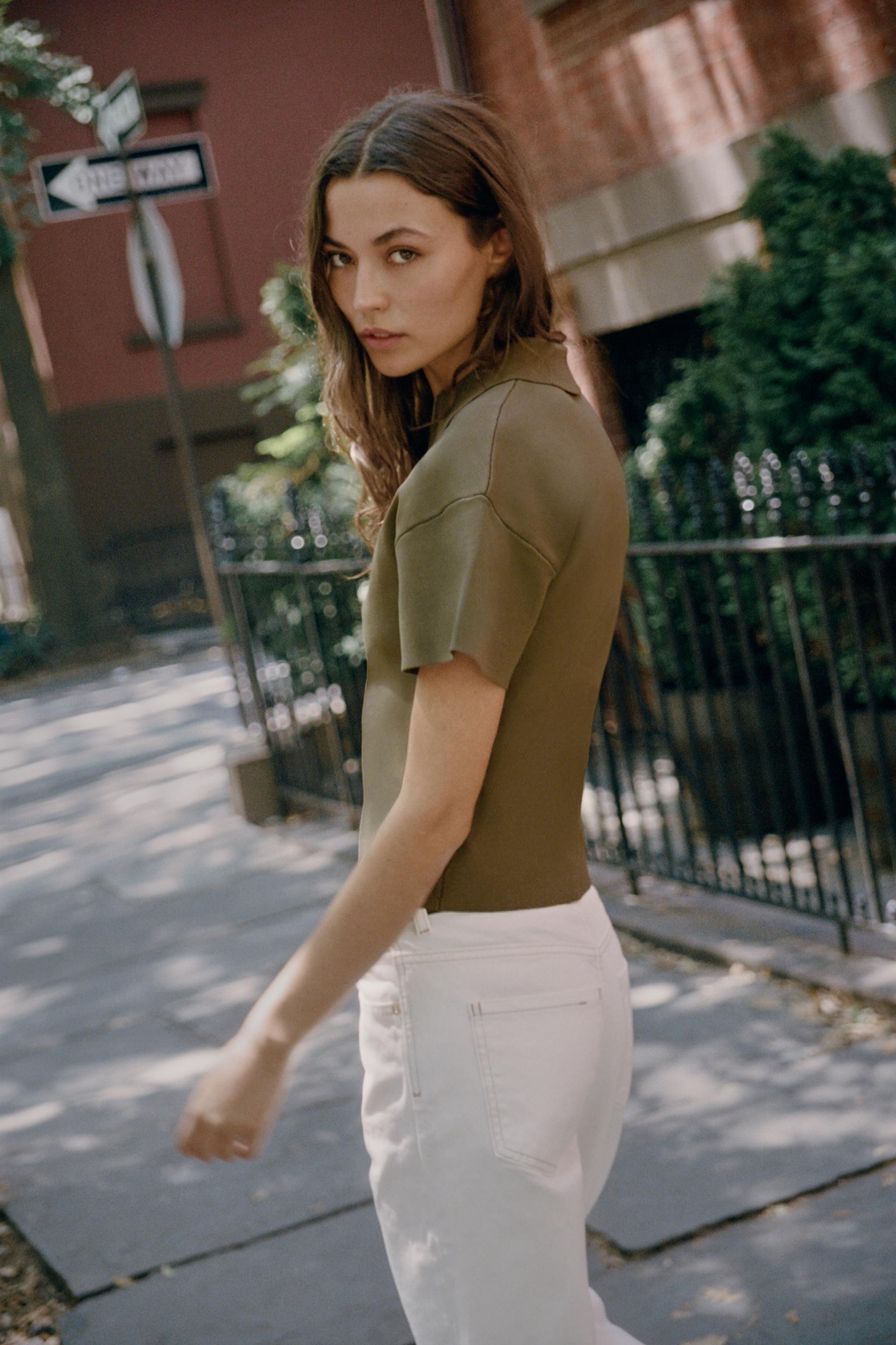 Zara SHORT SLEEVE ZIP-UP KNIT POLO — фото 6