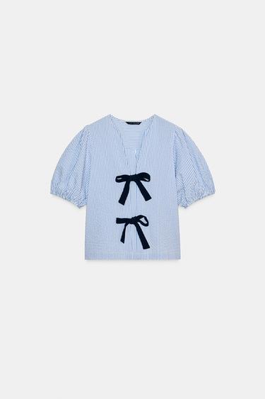 BLUSA RAYAS LAZOS - Azul / Blanco de Zara