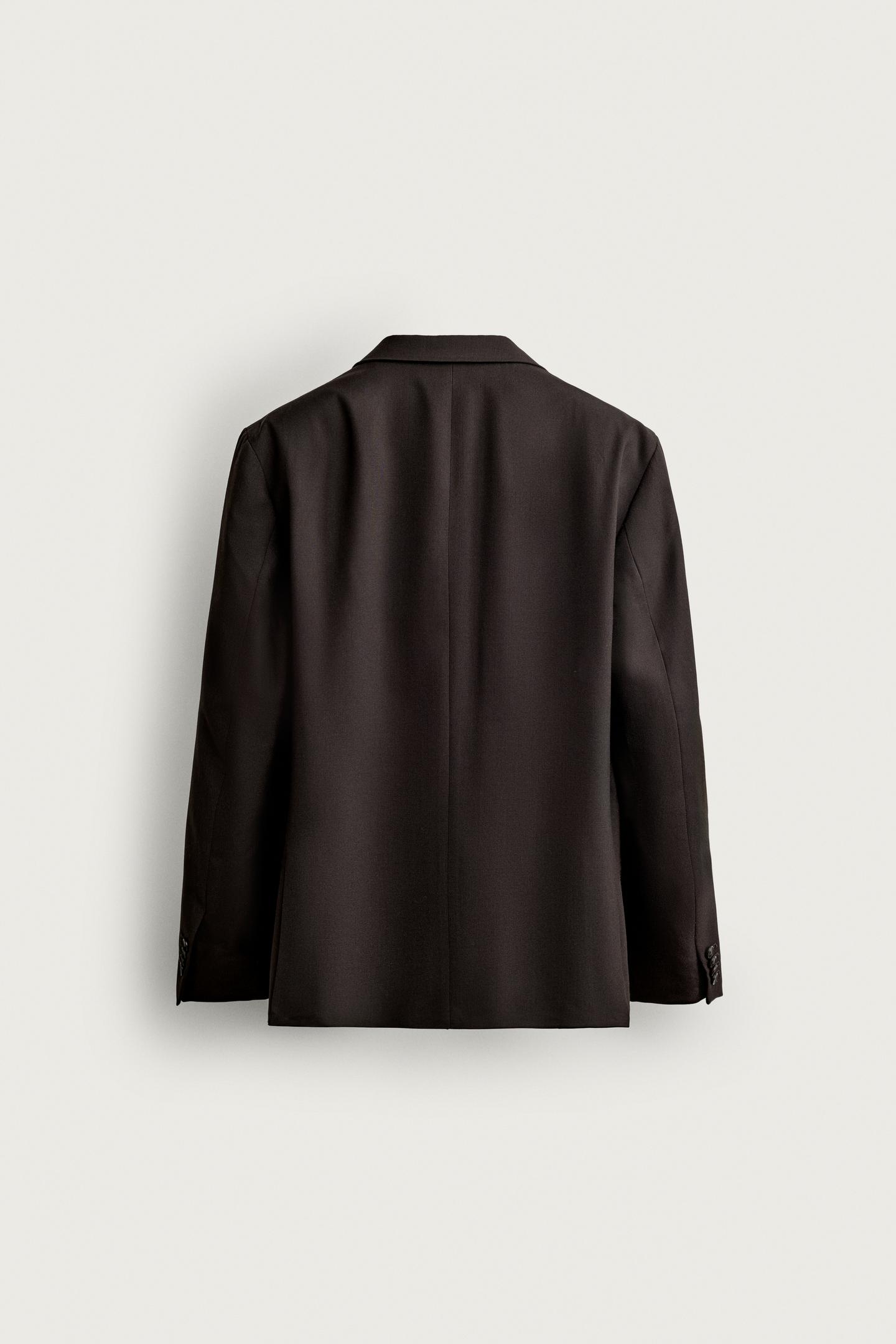Мужской пиджак Zara Wool-Blend Suit Blazer, цвет: Коричневый — фото 9