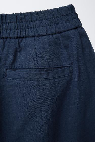100% LINEN BALLOON TROUSERS - Navy blue by Zara - Image 3
