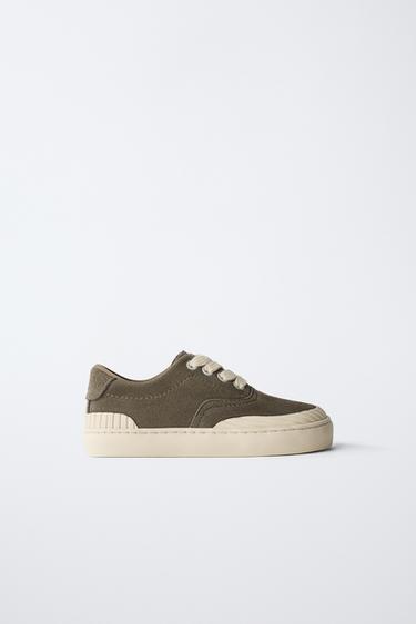 Zara ZARA TIMELESS - LEATHER SNEAKERS - Khaki Green