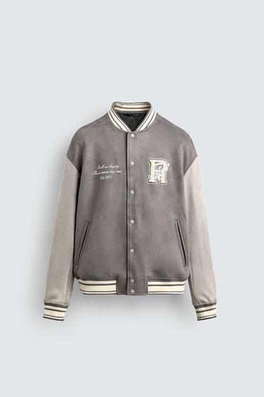 ג'קט Bomber דמוי זמש עם טלאים - אפור של Zara