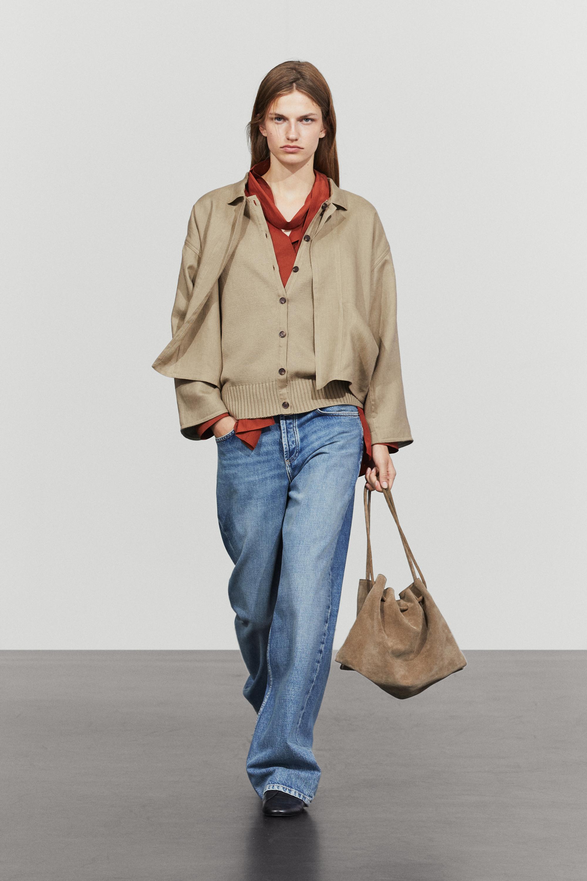 Cotton linen blend cardigan with pockets — Greenish