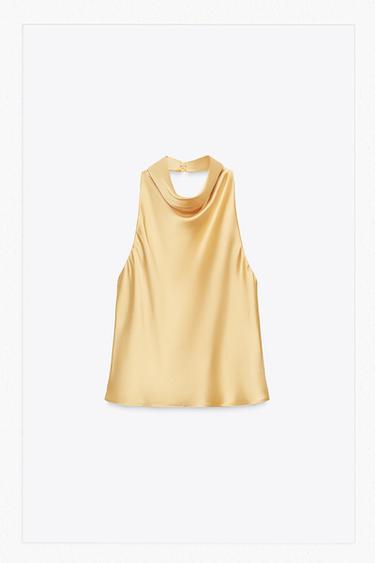 SATIN HALTER TOP - Yellow by Zara